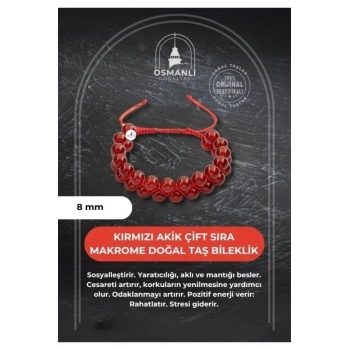 Kırmızı Akik 8mm Çift Sıra Makrome Doğal Taş Bileklik