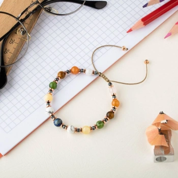 Kız Öğrenci Doğal Taş Bileklik-Lapis Lazuli-Havlit-Kalsit-Yeşim-Kaplan Gözü-Turuncu Aventurin-Pembe Kuvars