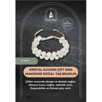 Kristal Kuvars 8mm Çift Sıra Makrome Doğal Taş Bileklik