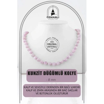 Kunzit 8 mm Düğümlü Doğal Taş Kolye