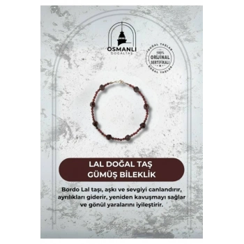 Lal Doğal Taş Gümüş Bileklik