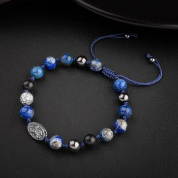 Lapis Lazuli Doğal Taş Tasarım Gümüş Bileklik- 20-21cm