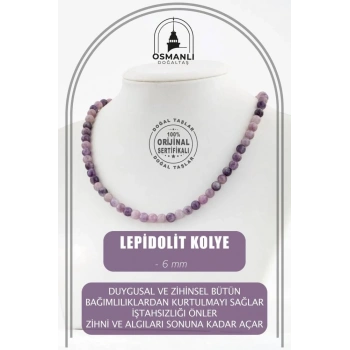 Lepidolit 6 mm Dizi Doğal Taş Kolye