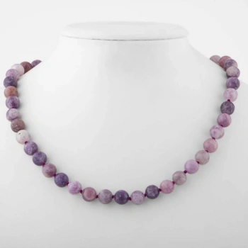 Lepidolit 8 mm Düğümlü Doğal Taş Kolye