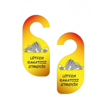 Lütfen Rahatsız Etmeyin. Kedili Tasarım Kapı Askısı Kapı Uyarı Levhası