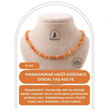 Madagaskar Akiği 6 mm Düğümlü Doğal Taş Kolye