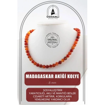 Madagaskar Akiği 8 mm Dizi Doğal Taş Kolye