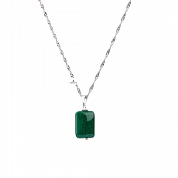 Malakit Doğal Taş Gümüş Zincir Kolye