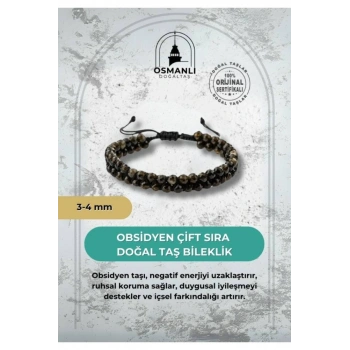 Obsidyen 3-4mm Çift Sıra Doğal Taş Bileklik