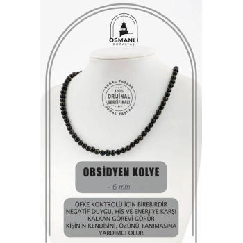 Obsidyen 6 mm Dizi Doğal Taş Kolye