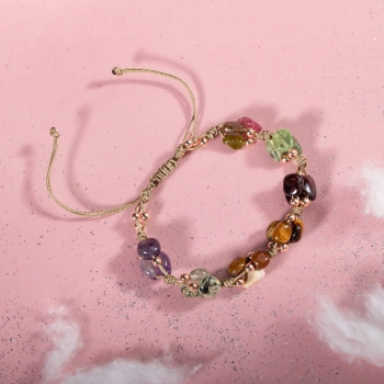 Oğlak Burcu Bileklik Ametist, Bordo Granat Lal, Jasper, Kaplan Gözü, Kunzit, Prehnit, Renkli Turmalin