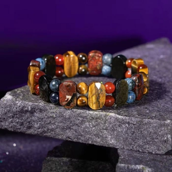 Oğlak Burcu Bileklik Dumanlı Kuvars, Dumortierit, Golden Obsidyen, Jasper, Kaplan Gözü, Kırmızı Akik