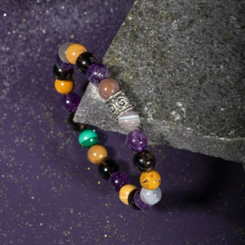 Oğlak Burcu Bileklik Dumanlı Kuvars, Kaplan Gözü, Kırmızı Akik, Pembe Kuvars, Selenit