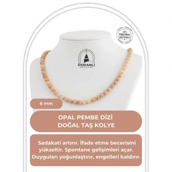 Opal Pembe 6 mm Dizi Doğal Taş Kolye