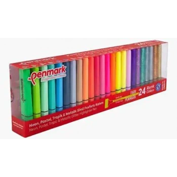 Penmark Fosforlu Neon + Pastel Tropik + Metail Simli Renk Kalem 1-5 mm Kesik Uç 24 Lü