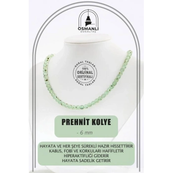 Prehnit 6 mm Dizi Doğal Taş Kolye