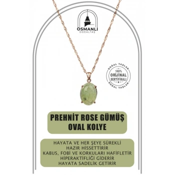 Prehnit Doğal Taş Rose Gümüş Oval Kolye