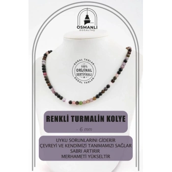 Renkli Turmalin 6 mm Dizi Doğal Taş Kolye