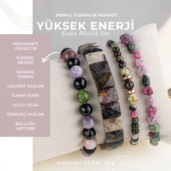 Renkli Turmalin Doğal Taş Kadın Bileklik Seti