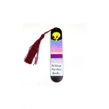 Resimli Püsküllü Kitap Ayraç - Bi Kitap Gördüm Sanki
