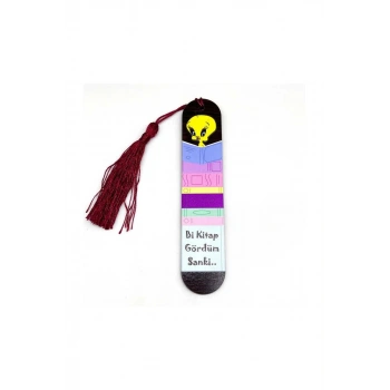 Resimli Püsküllü Kitap Ayraç - Bi Kitap Gördüm Sanki