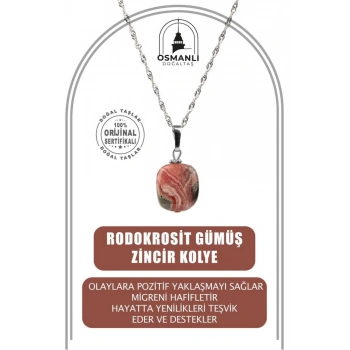 Rodokrozit Doğal Taş Gümüş Zincir Kolye