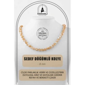 Sedef 8 mm Düğümlü Doğal Taş Kolye