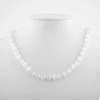 Selenit 8 mm Düğümlü Doğal Taş Kolye