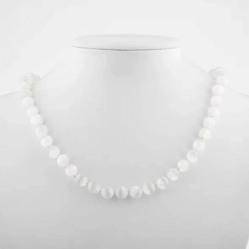 Selenit 8 mm Düğümlü Doğal Taş Kolye