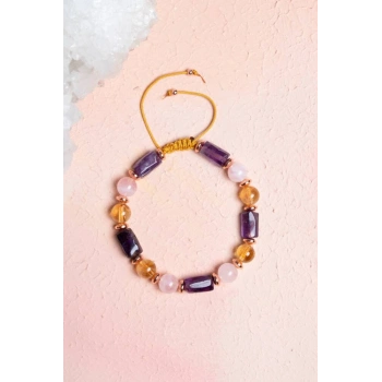 Sertfikalı Ametist,  Sitrin, Pembe Kuvars, Hematit Doğal Taş Bileklik