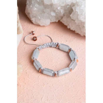 Sertifikalı Akuamarin, Hematit Doğal Taş Makrome Bileklik