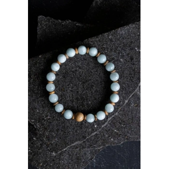 Sertifikalı Akuamarin, Odun Jasper Doğal Taş Bileklik (SK:168)