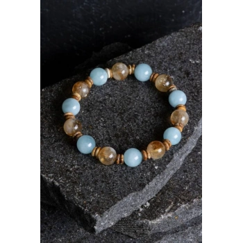 Sertifikalı Akuamarin, Sitrin ve Jasper Doğal Taş Bileklik (SK:163)