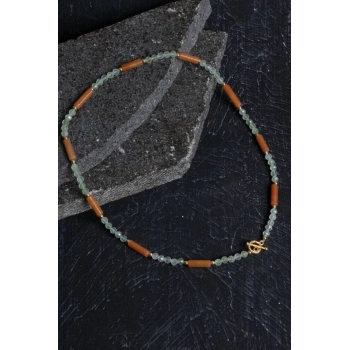 Sertifikalı Akuamarin, Turuncu Aventurin Gümüş Kapama Doğal Taş Kolye