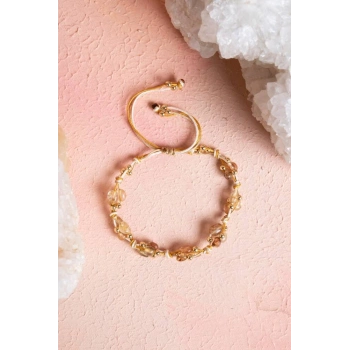 Sertifikalı Altın Rutilli Kuvars, Hematit Doğal Taş Makrome Bileklik (SK:080)