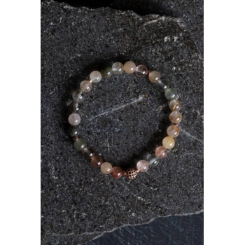 Sertifikalı Altın Rutilli Kuvars Zirkon Aparatlı Doğal Taş Bileklik - 8mm (SK:170)