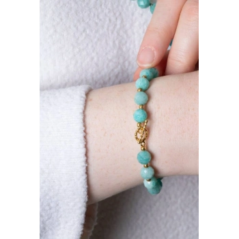 Sertifikalı Amazonit Elmas Kesim Fasetli  Gümüş Kapama Doğal Taş Bileklik-8mm (SK:408)