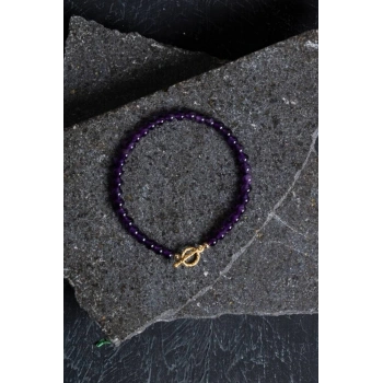 Sertifikalı Ametist Altın Kaplama Gümüş Aparat Doğal Taş Bileklik