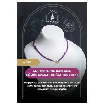 Sertifikalı Ametist Altın Kaplama Gümüş Aparat Doğal Taş Kolye