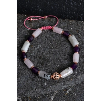Sertifikalı Ametist, Ay Taşı ve Pembe Kuvars Doğal Taş Bileklik