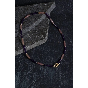 Sertifikalı Ametist, Çilek Kuvars Gümüş Kapama Doğal Taş Kolye