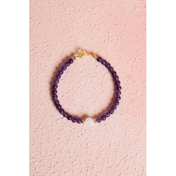 Sertifikalı Ametist, Pembe Kuvars Gümüş Aparatlı Doğal Taş Bileklik (SK:058)