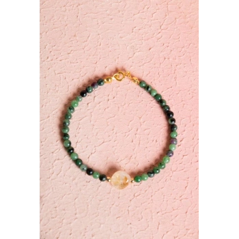 Sertifikalı Anyolit, Sitrin Gümüş Kapama Doğal Taş Bileklik (SK:060)