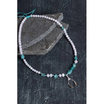 Sertifikalı Apatit, Ay Taşı Gümüş Kapama Doğal Taş Kolye