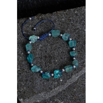 Sertifikalı Apatit ve Hematit Doğal Taş Makrome Bileklik