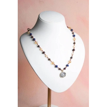 Sertifikalı Aslan Burcu Doğal Taş Makrome Kolye