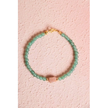 Sertifikalı Aventurin, Güneş Taşı Gümüş Aparatlı Doğal Taş Bileklik (SK:057)