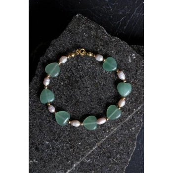 Sertifikalı Aventurin, İnci Gümüş Kapama Doğal Taş Bileklik (SK:181)