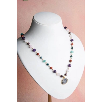 Sertifikalı Başak Burcu Doğal Taş Makrome Kolye