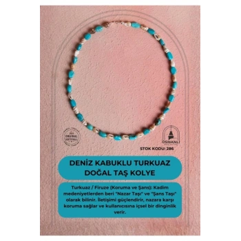 Sertifikalı Deniz Kabuklu Turkuaz Doğal Taş Kolye (SK:286)